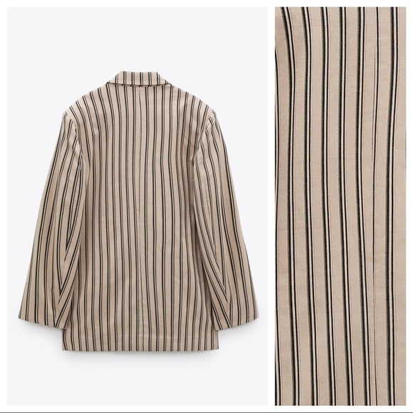 NWT. Zara Beige Striped Oversized Double Breasted Full Cut Blazer. Size S. - Picture 7 of 11